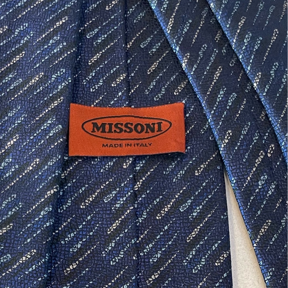 Missoni Silk Blue Neck Tie - Made in Italy - Picture 8 of 9